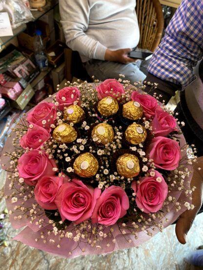 Pink Roses n Ferrero Rocher Bouquet - Image 2