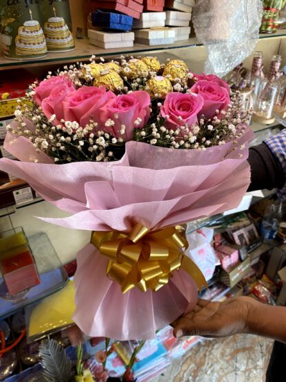 Pink Roses n Ferrero Rocher Bouquet