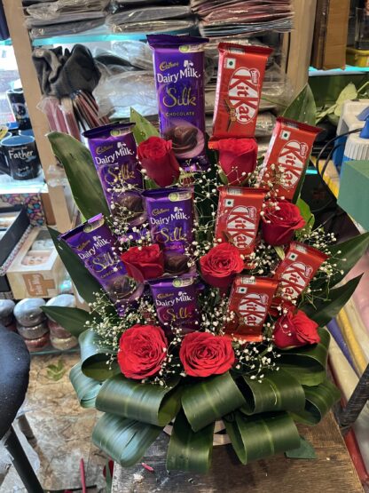 Roses N Chocolates Basket Arrangement