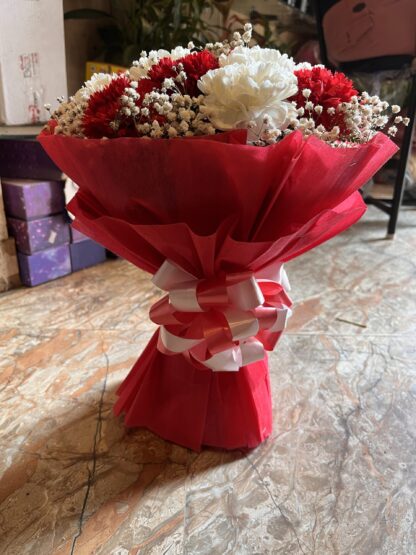 Red n White Carnations Bouquet