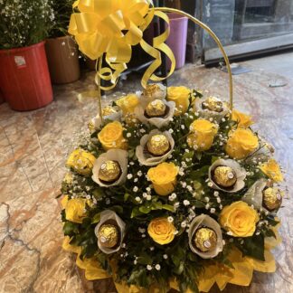 Ferrero Rocher N Yellow Roses Basket Arrangement