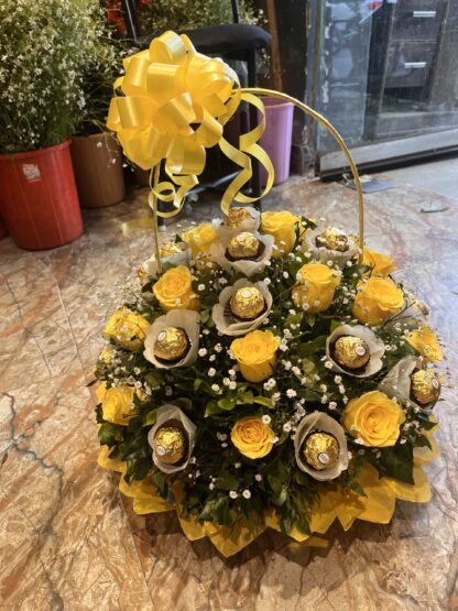 Ferrero Rocher N Yellow Roses Basket Arrangement