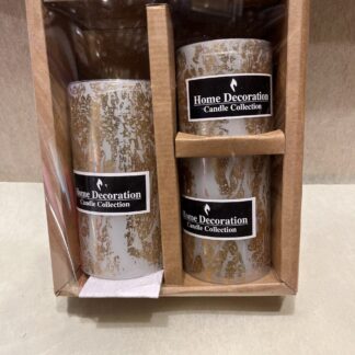 White Golden Pillar Candle Gift Set
