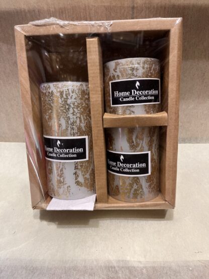 White Golden Pillar Candle Gift Set