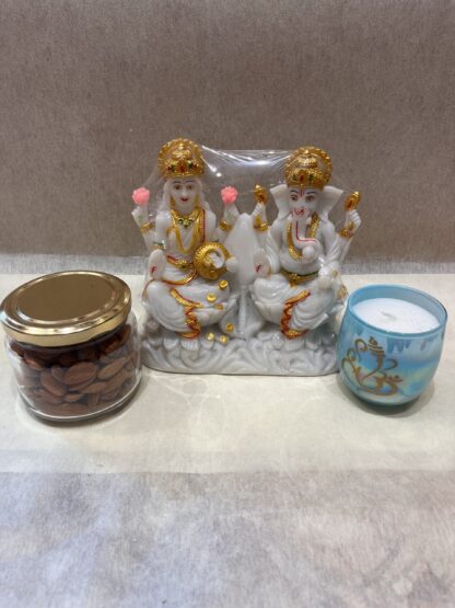 Laxmi Ganesh Ji Idol Dry Fruits n Candle