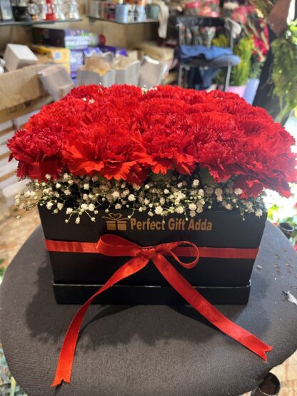 Red Carnations Box Arrangement
