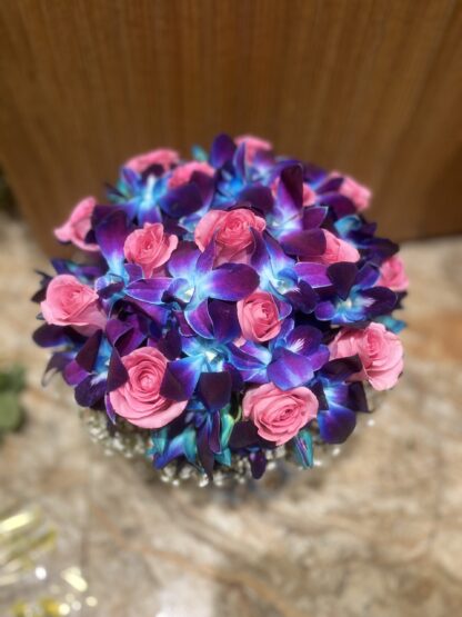 Blue Orchids & Pink Roses Box Arrangement - Image 2