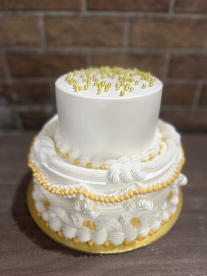 Two Tier  Vanilla Cake-White n Golden