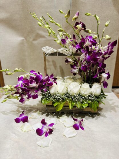 Purple Orchids n White Roses Arrangement