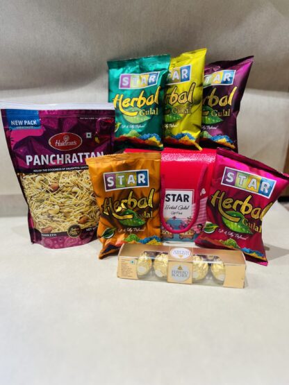 Gulal Set-Namkeen-Chocolates Pack