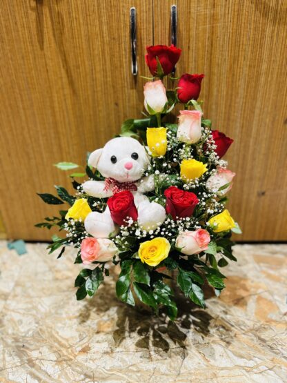 Mix Roses n Teddy Arrangement