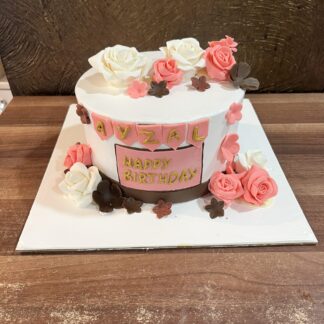 White & Pink Floral Chocolate Cake-1 Kg