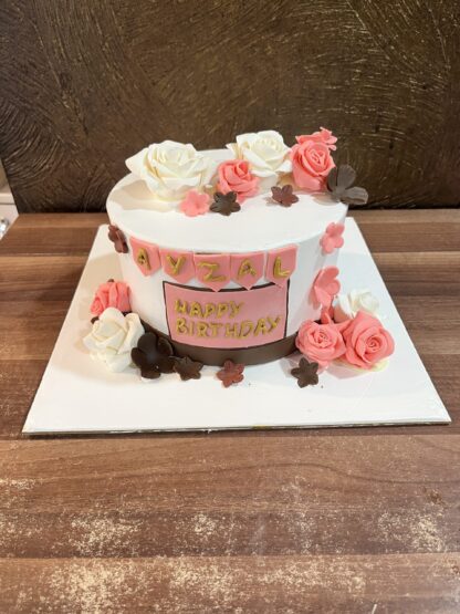White & Pink Floral Chocolate Cake-1 Kg