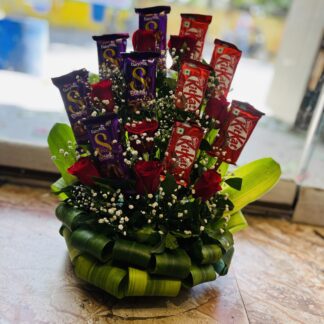 Roses n Chocolates Combo Basket Arrangement-By PGA