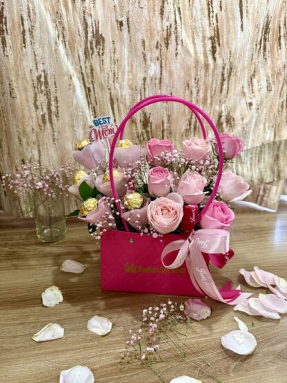 Lovely Pink Roses & Chocolates In Bag