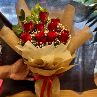 Premium Red Roses In Brown Jute