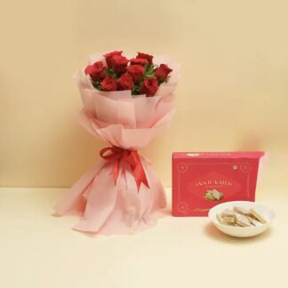 Red Roses With Kaju Katli
