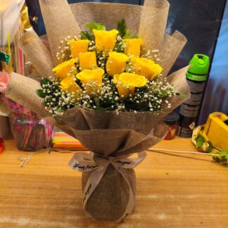 Beautiful Yellow Roses Bouquet In Jute-By PGA