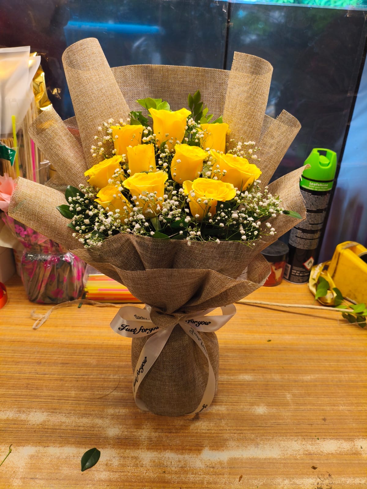 Beautiful Yellow Roses Bouquet In Jute-By PGA