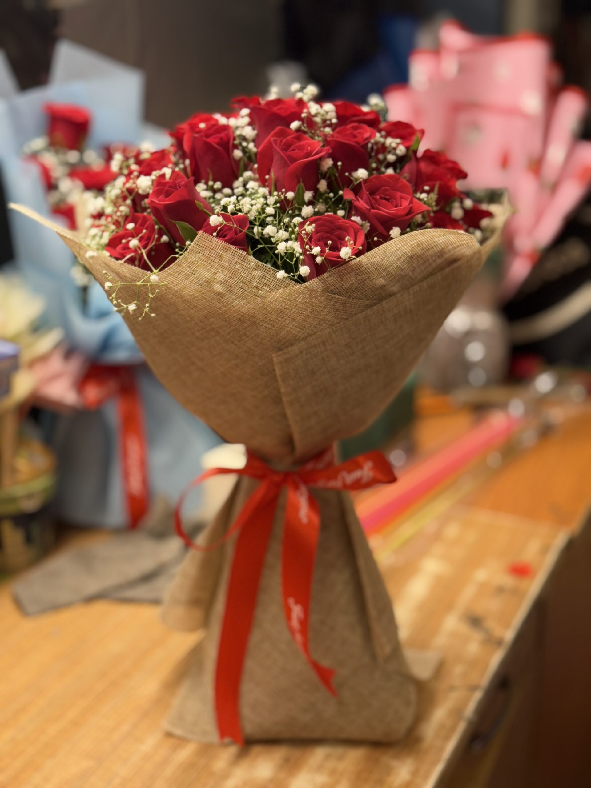 40 Red Roses In Jute Wrap-By PGA