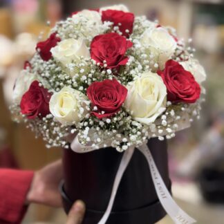 Red & White Roses Box Arrangement-By PGA