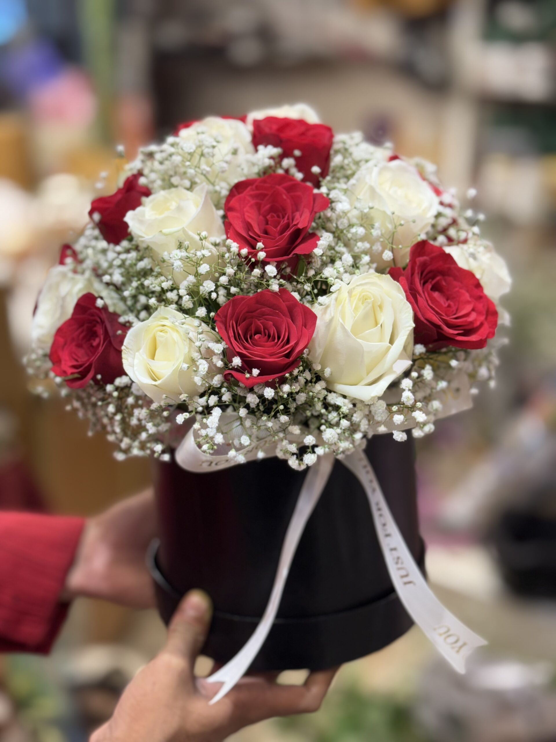 Red & White Roses Box Arrangement-By PGA