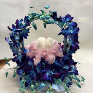 Orchids n Roses Floral Basket Arrangement