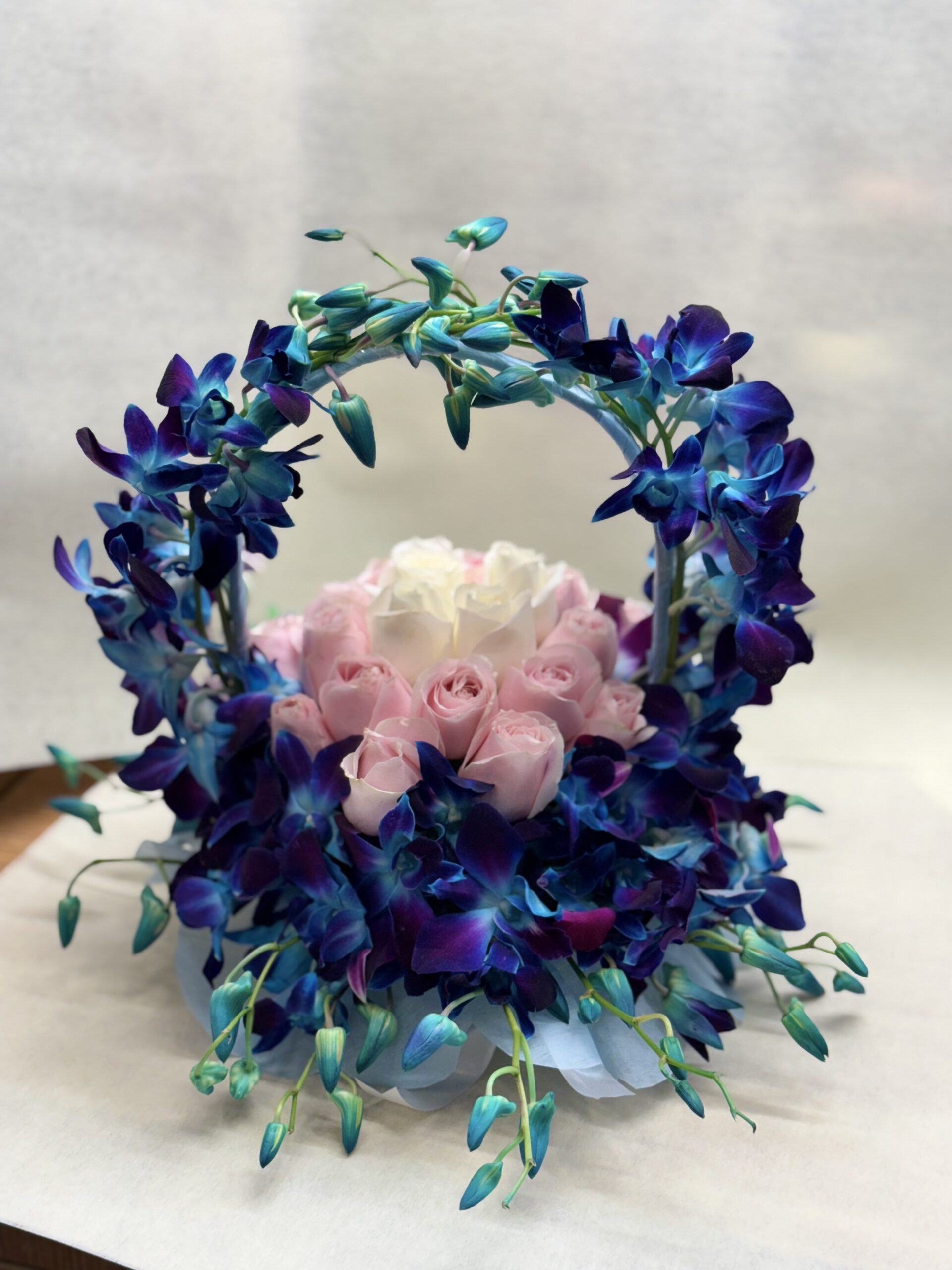 Orchids n Roses Floral Basket Arrangement