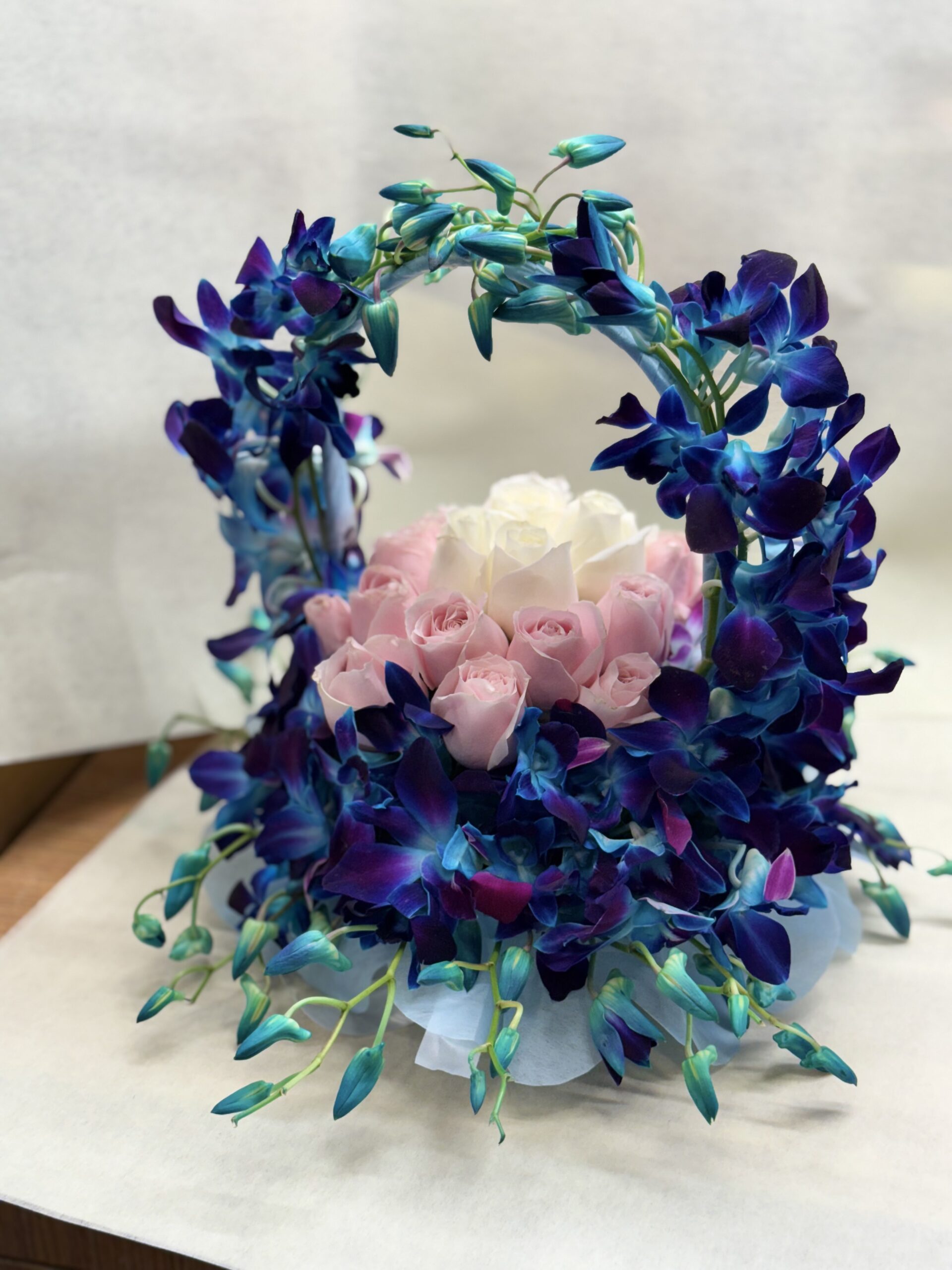 Orchids n Roses Floral Basket Arrangement - Image 2