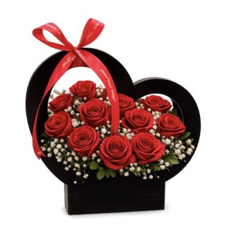 Red Roses In Dashing Black Heart