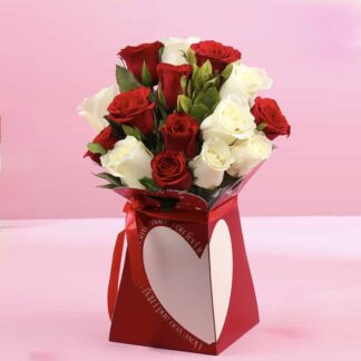 Love Box Of Red & White Roses