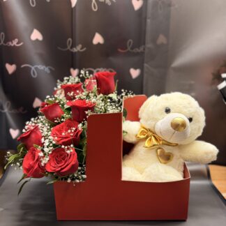 Red Elegant Floral & Teddy Combo