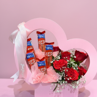 Pink Heart Rose & Chocolate Combo-By PGA