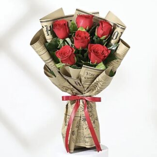 Love In Print Red Rose Bouquet