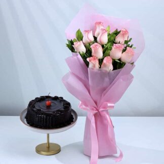Pink Rose & Fantasy Chocolate Cake Combo