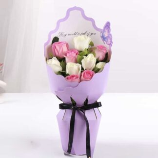 White n Pink Roses in Sleeve