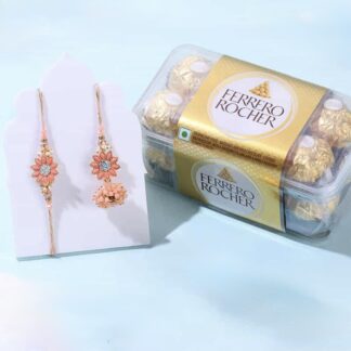 Peach Bhaiya Bhabhi Rakhi With Ferrero Rocher Box