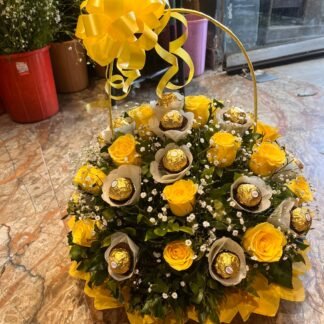 Ferrero Rocher N Yellow Roses Basket Arrangement