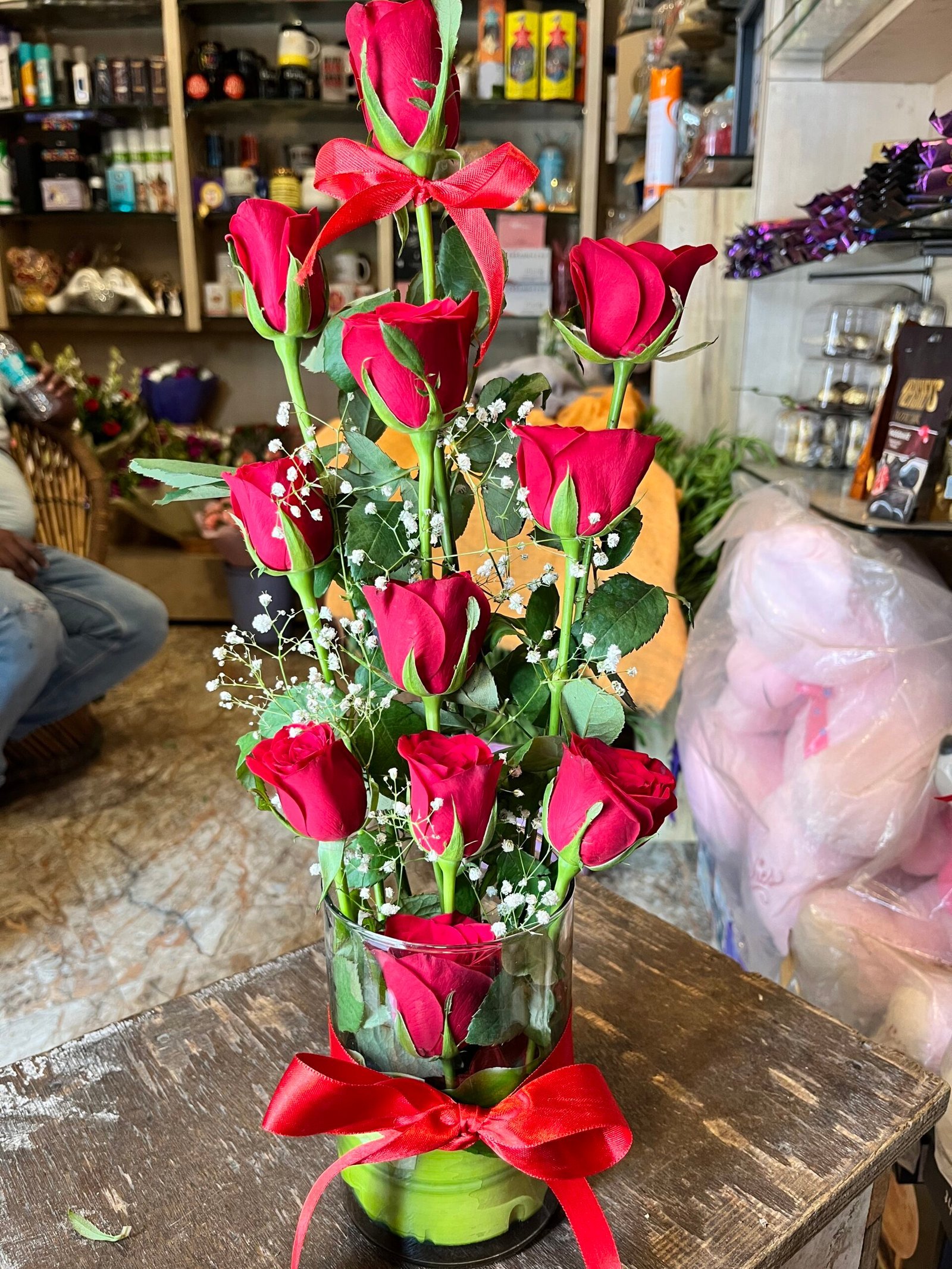 Glass Vase Red Rose Arrangement