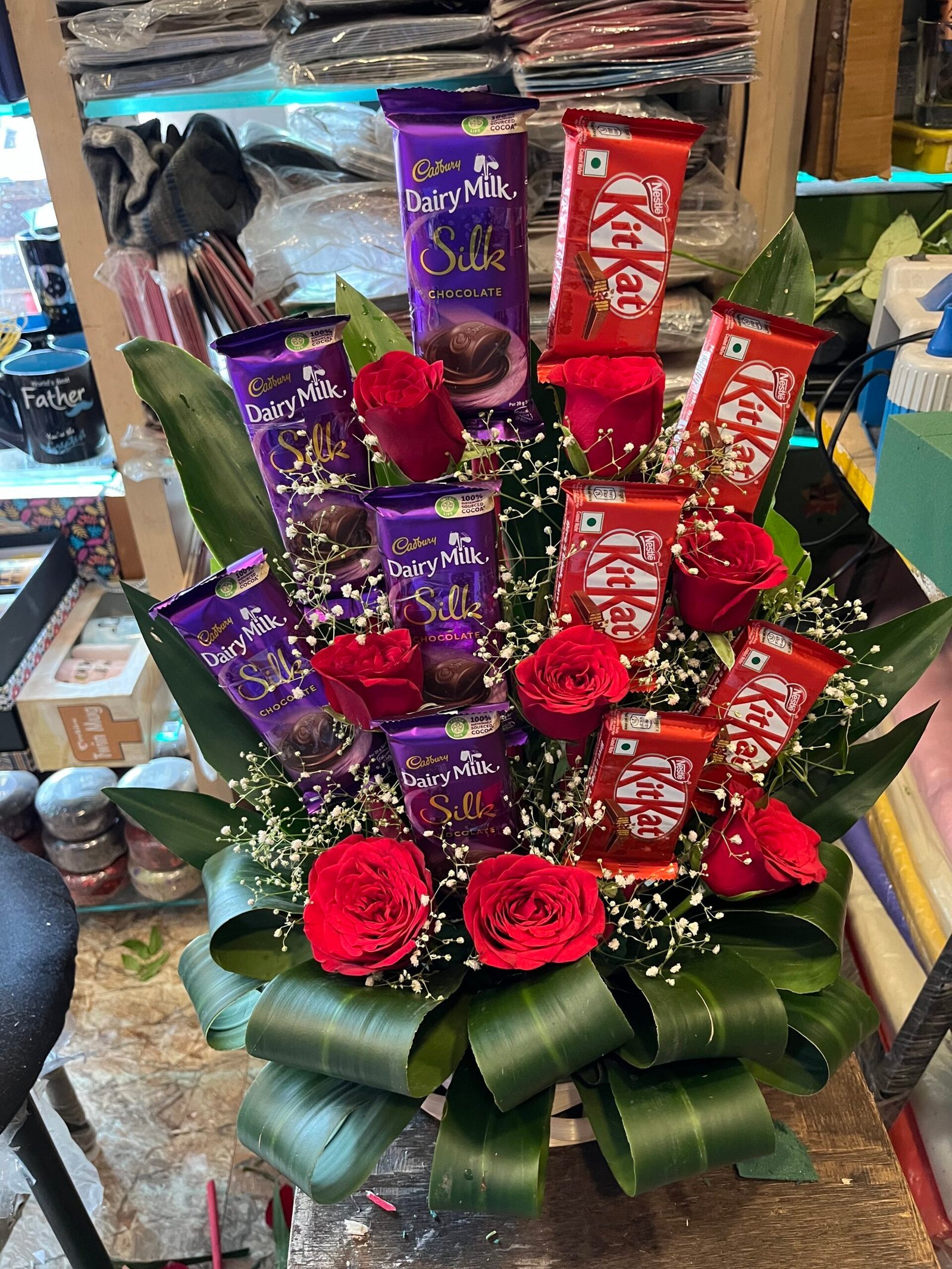 Roses N Chocolates Basket Arrangement