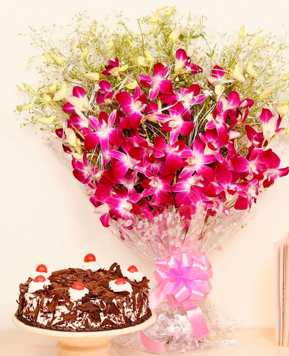 Purple Orchids N Black-Forest Cake