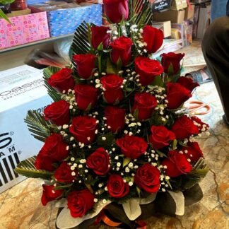 Red Roses One Sided Basket Arrangement