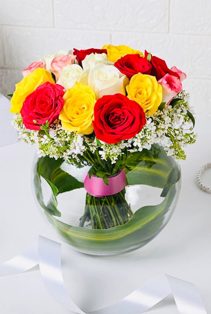 Mix Roses Bowl Arrangement