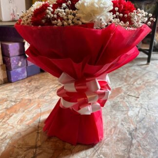 Red n White Carnations Bouquet