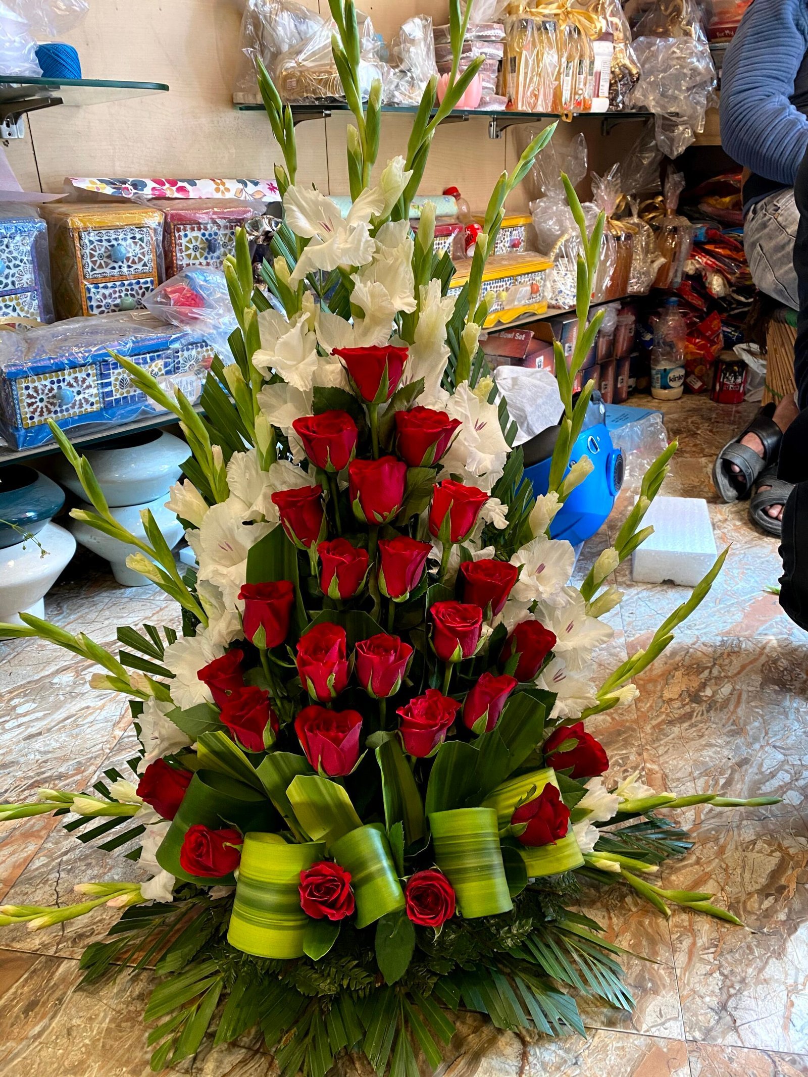 White n Red Basket Arrangement