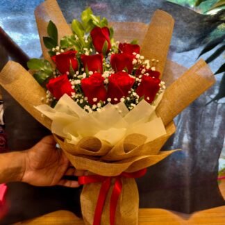 Premium Red Roses In Brown Jute