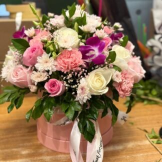 Mix Flowers Pink Charm Box Arrangement-By PGA