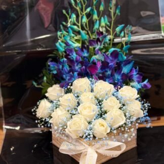Blue Orchids n Roses In Tray