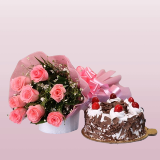 Pink Roses & Black forest Cake Combo