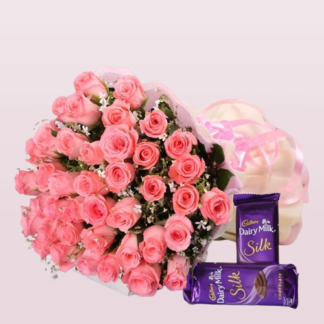 Pink Roses n Silk Chocolate Combo